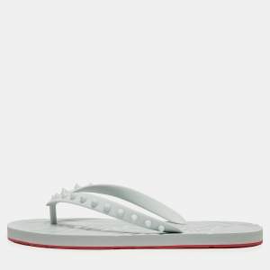 Christian Louboutin Grey Rubber Loubi Flip Spikes Thong Flats Size 39