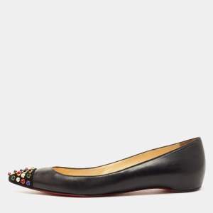 Christian Louboutin Black Suede and Leather Crystal Geo Ballet Flats Size 37.5