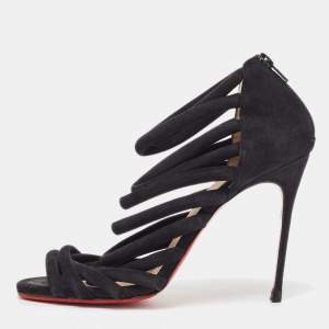 Christian Louboutin Black Suede Strappy Sandals Size 38.5