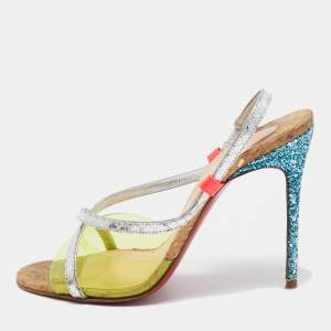 Christian Louboutin Multicolor Python Embossed and PVC Slingback Sandals Size 38