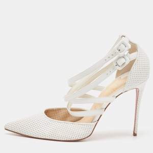 Pre Owned Christian Louboutin White Perforated Leather Victororilla Pumps Size 41