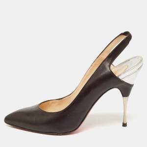 Christian Louboutin Black Leather Twistochat Slingback Pumps Size 39