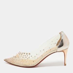 Pre Owned Christian Louboutin Metallic Leather and PVC Grotika Pumps Size 39.5