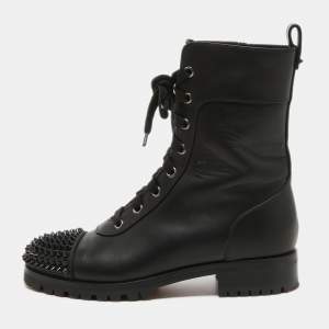 حذاء بوت للكاحل كريستيان لوبوتان TS جلد أسود مرصع مقاس 36