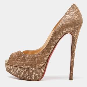 Christian Louboutin Textured Suede Lady Peep Toe Platform Pumps Size 37.5