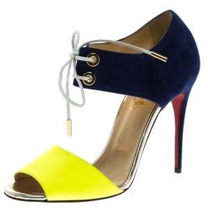 Pre Owned Christian Louboutin Two Tone Leather and Suede Mayerling Lace-Up Sandals Size 38