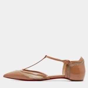Christian Louboutin Beige Patent and Mesh Ballet Flats Size 39