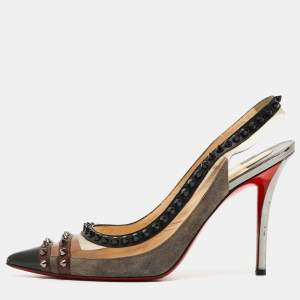 Christian Louboutin Tricolor Suede and PVC Paulina Slingback Pumps Size 39