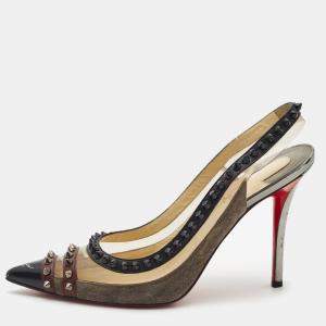 Christian Louboutin Tricolor Suede and PVC Paulina Slingback Pumps Size 39