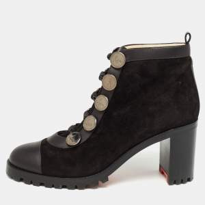 Pre Owned Christian Louboutin Black Suede And Leather Alphabouton Ankle Boots Size 40.5