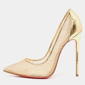 Christian Louboutin Gold Leather and Mesh Follies Resille Pumps Size 39