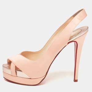 Christian Louboutin Pink Satin Open Toe Platform Slingback Sandals Size 39.5