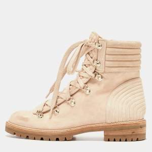 Christian Louboutin Beige Quilted Suede Mad Combat Boots Size 39