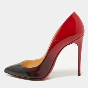 Pre Owned Christian Louboutin Black/Red Ombre Patent Leather Pigalle Follies Pumps Size 37.5