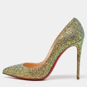 Christian Louboutin Gold/Green Glitter Pigalle Follies Pumps Size 40.5