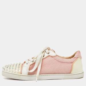 Christian Louboutin Pink Mesh And Patent Leather Spiked Louis Junior Sneakers Size 39.5