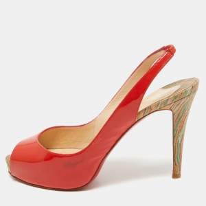 Christian Louboutin Orange Patent Leather So Private Slingback Pumps Size 40