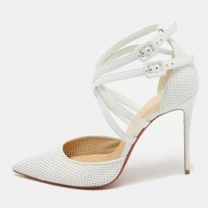 Pre Owned Christian Louboutin White Perforated Leather Victororilla Pumps Size 39.5