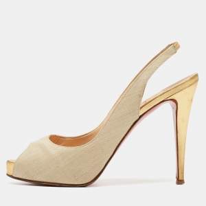 Christian Louboutin Beige Canvas No Prive Slingback Pumps Size 41