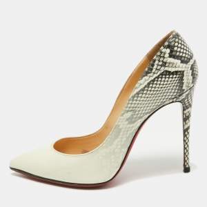 Christian Louboutin Off White/Python Prints Patent Leather Pigalle Follies Pumps Size 37.5