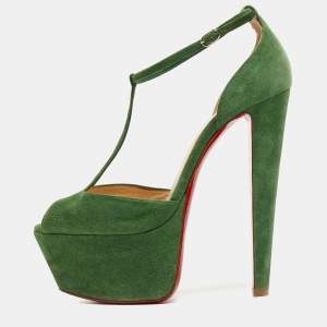 Christian Louboutin Green Suede Nenecheritza Sandals Size 38.5