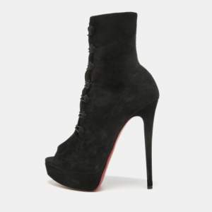 Christian Louboutin Black Suede Lady Tutu Ankle Boots Size 38.5