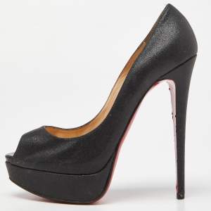 Christian Louboutin Black Glitter Lady Peep Pumps Size 40