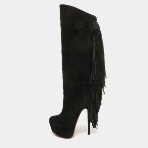 Christian Louboutin Black Suede Interlopa Knee Length Boots Size 37.5