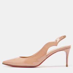 Christian Louboutin Nude Pink Patent Leather Hot Chick Slingback Pumps Size 40