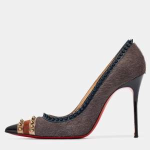 Christian Louboutin Multicolor Calf Hair and Leather Malabar Hill Spiked Pointed Toe Pumps Size 41