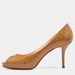 Christian Louboutin Beige Patent Leather Very Prive Pumps Size 38