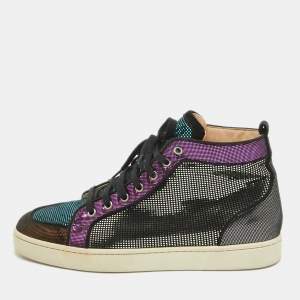 Christian Louboutin Multicolor Suede Colorblock Pattern High Top Sneakers Size 42