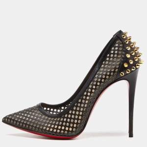 Christian Louboutin Black Perforated Leather Spiked Guni Pumps Size 37