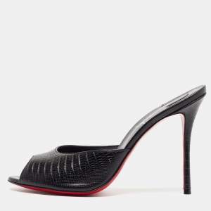 Christian Louboutin Black Lizard Embossed Leather Me Dolly Sandals Size 42