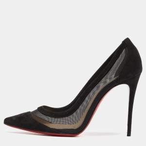 Christian Louboutin Black Suede and Mesh Galativi Strass Pumps Size 37.5