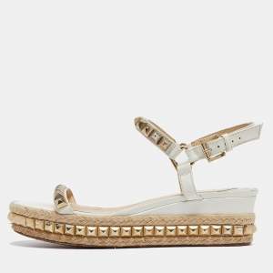 Christian Louboutin White Leather Pyraclou Spike Espadrilles Sandals Size 39