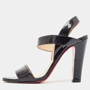 Christian Louboutin Black Patent Leather Etrier Sandals Size 36.5