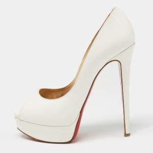 Christian Louboutin White Patent Leather Lady Peep Pumps Size 37