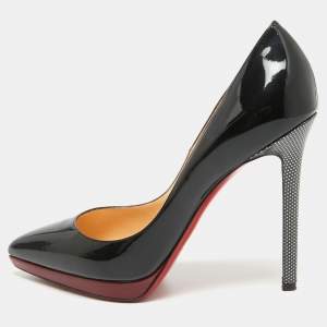 Pre Owned Christian Louboutin Black Patent Leather Pigalle Plato Pumps Size 38.5