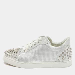 Christian Louboutin Silver Fabric Vieira 2 Spikes Sneakers Size 39.5