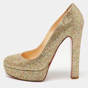 Christian Louboutin Gold Glitter Fabric Bibi Pumps Size 38