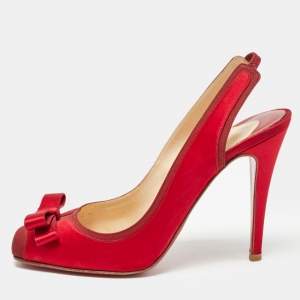 Pre Owned Christian Louboutin Red Satin Nooka Slingback Pumps Size 39