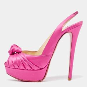 Christian Louboutin Pink Satin Jenny Slingback Pumps Size 37.5 