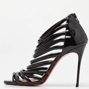 Christian Louboutin Black Patent Leather Strappy Open Toe Pumps Size 39.5