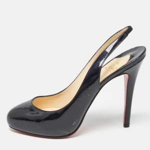 Christian Louboutin Black Patent Leather Fifi Slingback Pumps Size 38.5