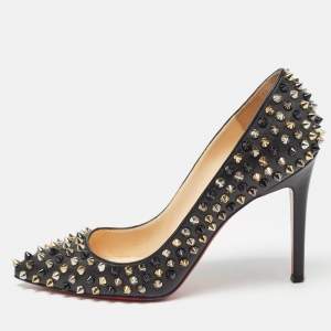 Christian Louboutin Black Leather Pigalle Spikes Pumps Size 37.5