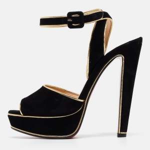 Christian Louboutin Black Suede and Leather Loulou Dancing Sandals Size 40