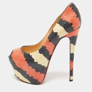 Pre Owned Christian Louboutin Tricolor Python Highness Pumps Size 37