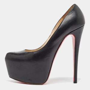 مملوكة مسبقًا Christian Louboutin Black Leather Daffodile Platform Pumps Size 36.5
