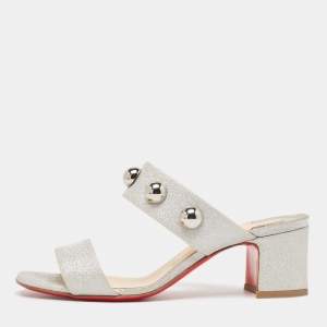 Christian Louboutin Silver Glitter Simple Billi Sandals Size 36.5